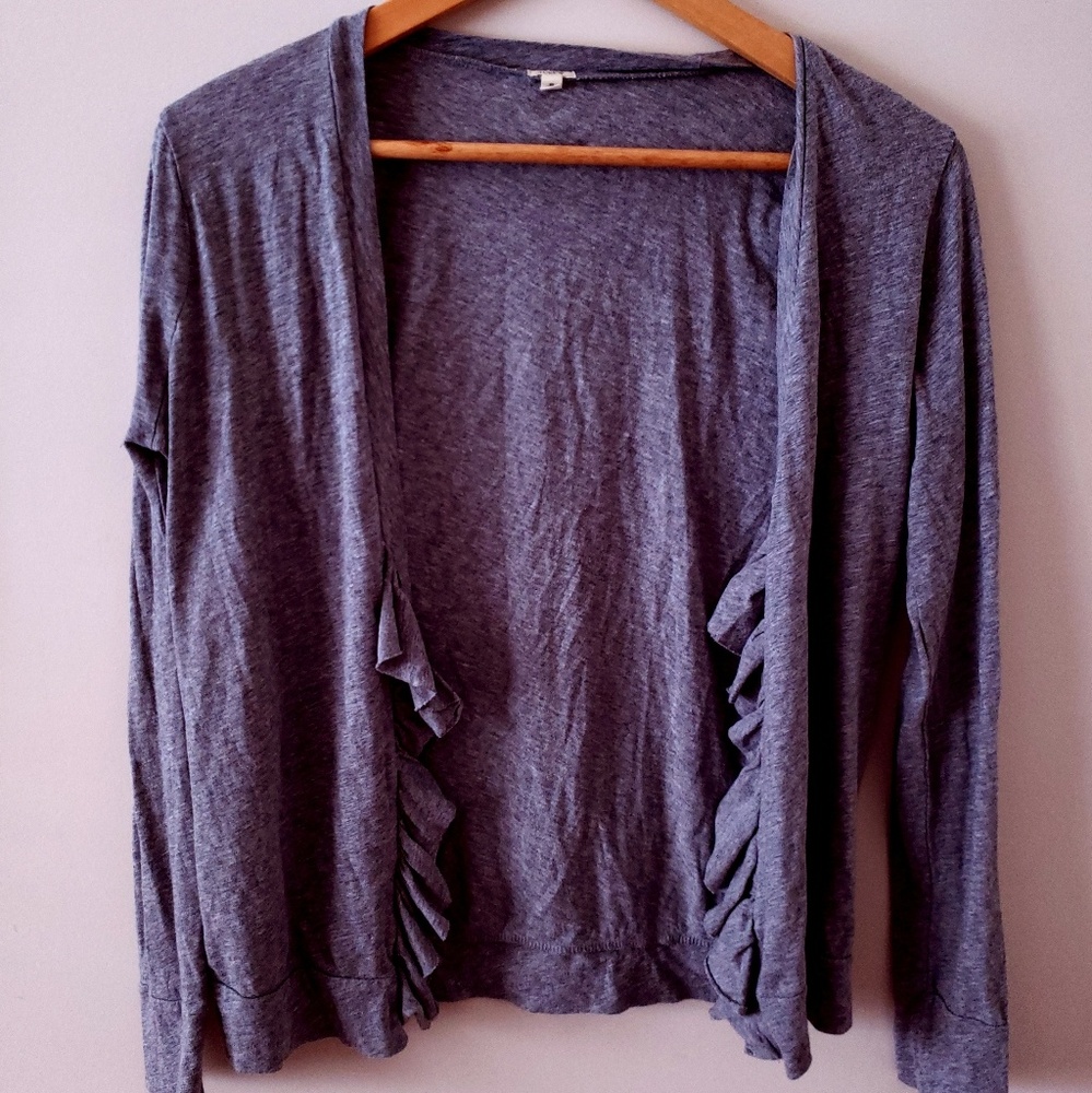 J. Crew grey ruffle cardigan size S